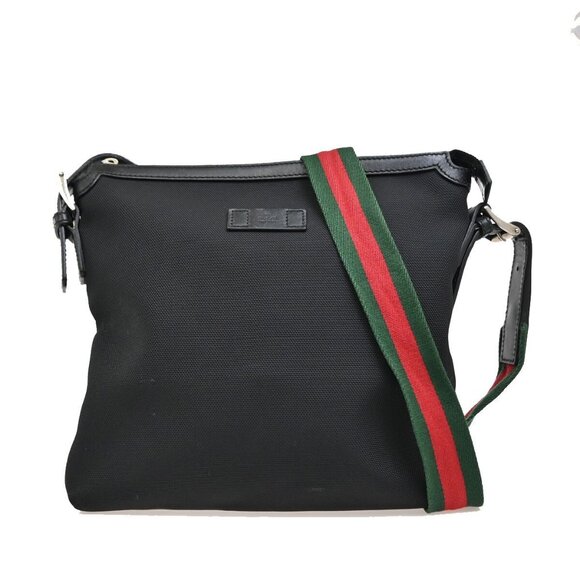 GUCCI Logo Sherry Shoulder Bag Canvas Leather Black Italy - Picture 1 of 15